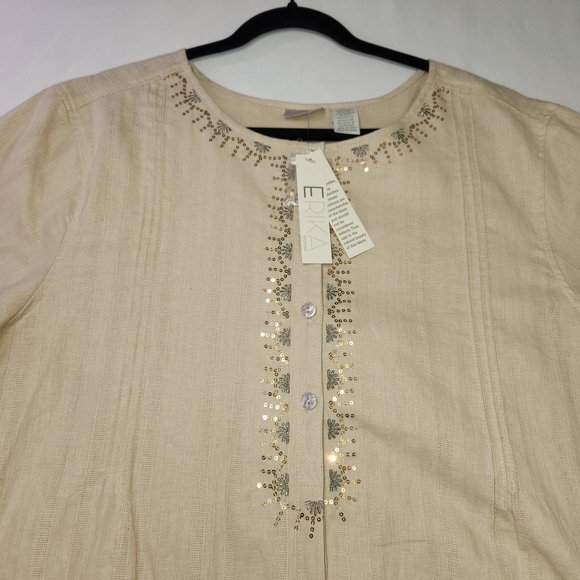 ⭐️NWT Erika Embellished Linen-Blend Shirt – ¾ Sleeve | Size XL - Picture 2 of 12